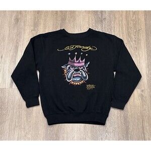 Vintage Ed Hardy Sweatshirt Kids Medium Y2K Black Bulldog Pullover Sweater
